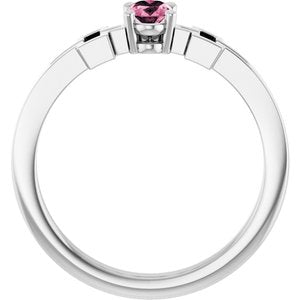 14K White Gold Natural Pink Tourmaline Youth Cross Ring