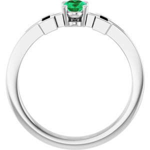 Sterling Silver Natural Emerald Youth Cross Ring