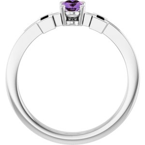 14K White Gold Natural Amethyst Youth Cross Ring