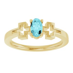 14K Yellow Gold Natural Blue Zircon Youth Cross Ring