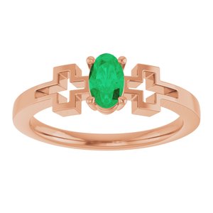 14K Rose Gold Lab-Grown Emerald Youth Cross Ring