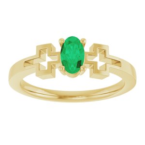 14K Yellow Gold Lab-Grown Emerald Youth Cross Ring