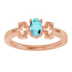 14K Rose Gold Natural Blue Zircon Youth Cross Ring