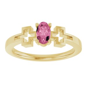 14K Yellow Gold Natural Pink Tourmaline Youth Cross Ring