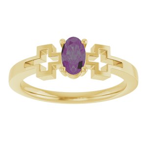 14K Yellow Gold Lab-Grown Alexandrite Youth Cross Ring