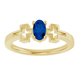 14K Yellow Gold Natural Blue Sapphire Youth Cross Ring