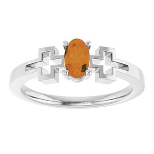 14K White Gold Natural Citrine Youth Cross Ring