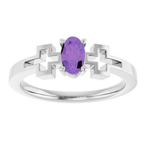 Platinum Natural Amethyst Youth Cross Ring