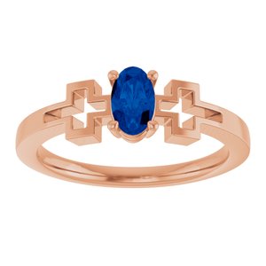 14K Rose Gold Natural Blue Sapphire Youth Cross Ring