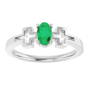 Platinum Natural Emerald Youth Cross Ring