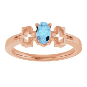 14K Rose Gold Natural Aquamarine Youth Cross Ring