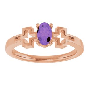 14K Rose Gold Natural Amethyst Youth Cross Ring