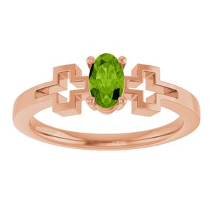 14K Rose Gold Natural Peridot Youth Cross Ring