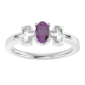 14K White Gold Lab-Grown Alexandrite Youth Cross Ring