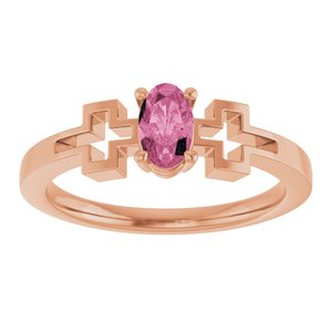14K Rose Gold Natural Pink Tourmaline Youth Cross Ring