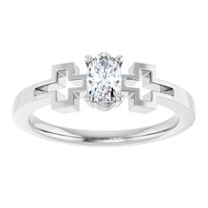 14K White Gold Natural White Sapphire Youth Cross Ring