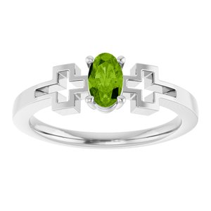 Platinum Natural Peridot Youth Cross Ring