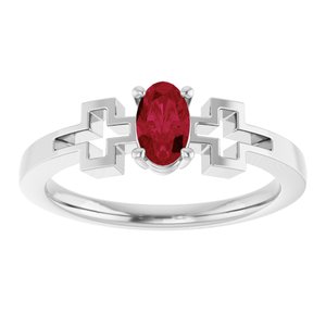 Sterling Silver Lab-Grown Ruby Youth Cross Ring