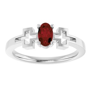 Platinum Natural Mozambique Garnet Youth Cross Ring