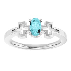 Sterling Silver Natural Blue Zircon Youth Cross Ring