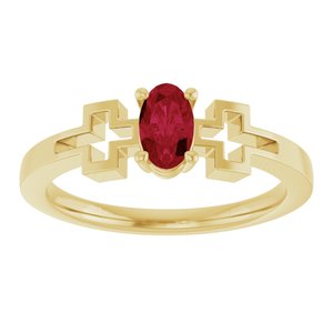 14K Yellow Gold Lab-Grown Ruby Youth Cross Ring