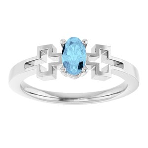 Platinum Natural Aquamarine Youth Cross Ring