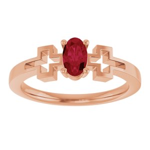 14K Rose Gold Natural Ruby Youth Cross Ring
