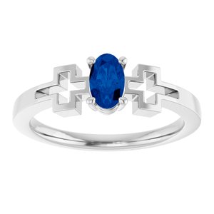 Sterling Silver Natural Blue Sapphire Youth Cross Ring