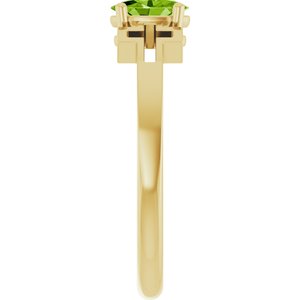 14K Yellow Gold Natural Peridot Youth Cross Ring