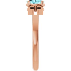 14K Rose Gold Natural Blue Zircon Youth Cross Ring