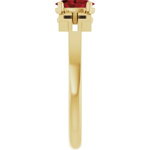 14K Yellow Gold Natural Mozambique Garnet Youth Cross Ring
