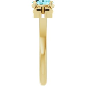 14K Yellow Gold Natural Blue Zircon Youth Cross Ring