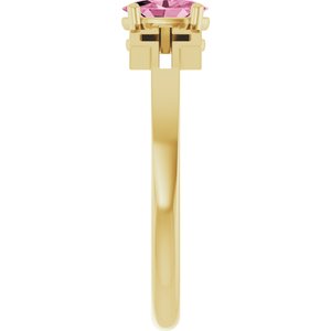 14K Yellow Gold Natural Pink Tourmaline Youth Cross Ring