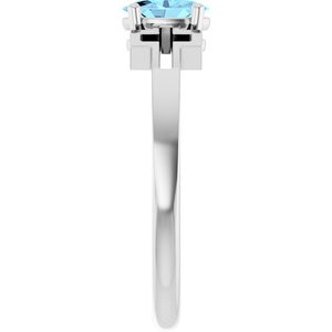14K White Gold Natural Aquamarine Youth Cross Ring