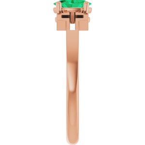 14K Rose Gold Natural Emerald Youth Cross Ring