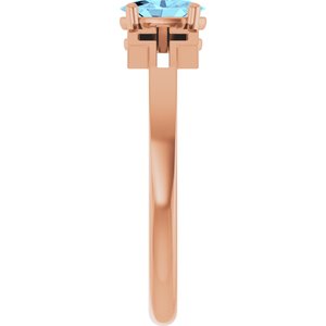 14K Rose Gold Natural Aquamarine Youth Cross Ring