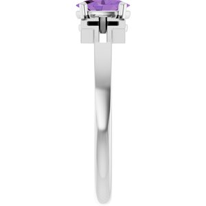 Sterling Silver Natural Amethyst Youth Cross Ring