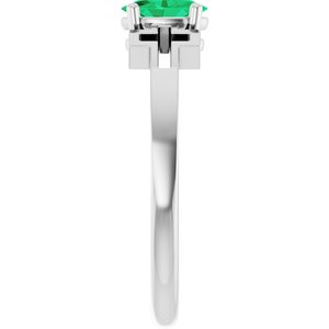 14K White Gold Natural Emerald Youth Cross Ring