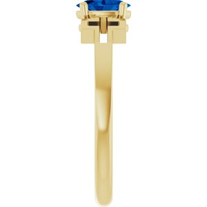 14K Yellow Gold Lab-Grown Blue Sapphire Youth Cross Ring