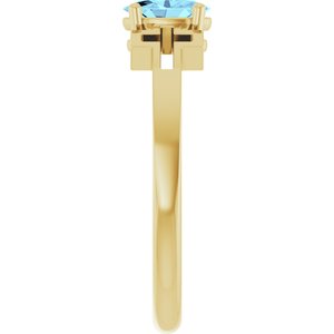 14K Yellow Gold Natural Aquamarine Youth Cross Ring
