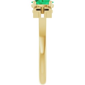14K Yellow Gold Natural Emerald Youth Cross Ring