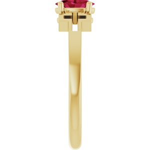 14K Yellow Gold Natural Ruby Youth Cross Ring