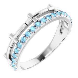 14K White Gold Natural Aquamarine Stackable Cross Ring
