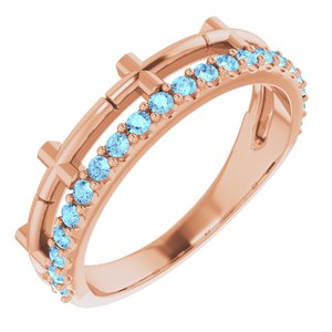 14K Rose Gold Natural Aquamarine Stackable Cross Ring