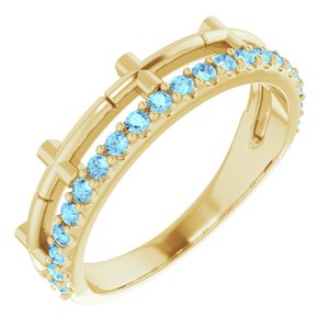 14K Yellow Gold Natural Aquamarine Stackable Cross Ring