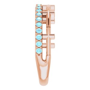 14K Rose Gold Natural Aquamarine Stackable Cross Ring