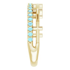 14K Yellow Gold Natural Aquamarine Stackable Cross Ring