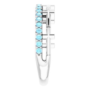 Sterling Silver Natural Aquamarine Stackable Cross Ring