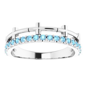 Platinum Natural Aquamarine Stackable Cross Ring