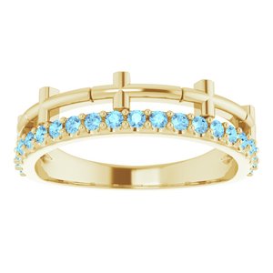14K Yellow Gold Natural Aquamarine Stackable Cross Ring